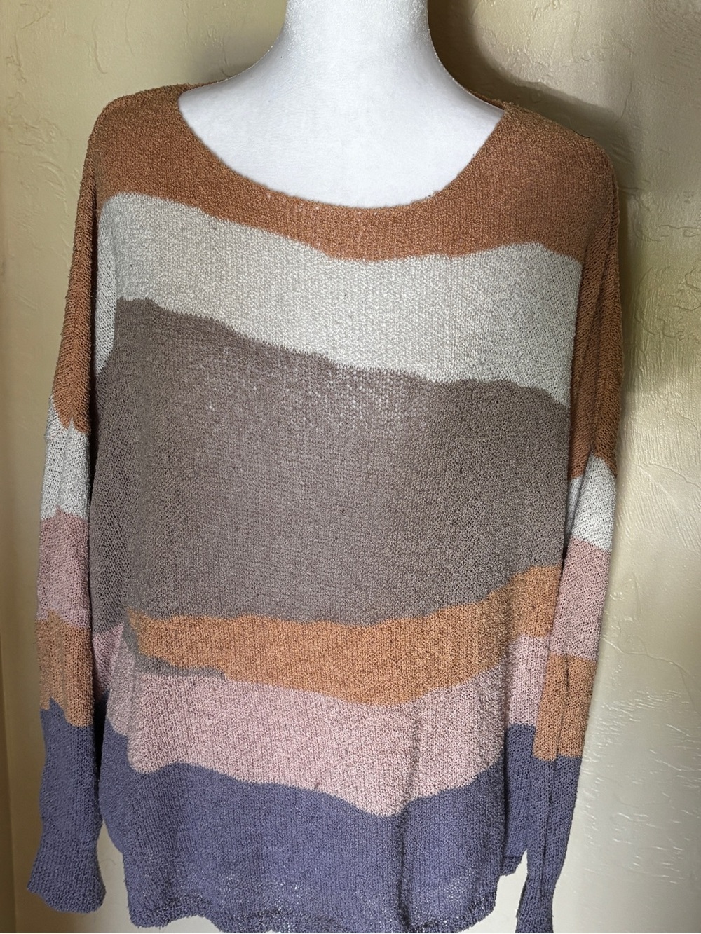 Easel Neutral Stripe Lightweight Knit Sweater - Multicolor.  Size M